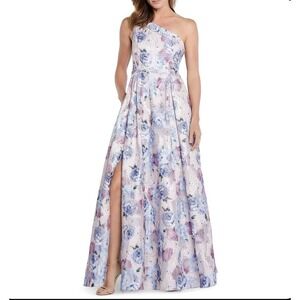 Aidan Mattox‎ Floral Print Crepe One-Shoulder Ball Gown Dress